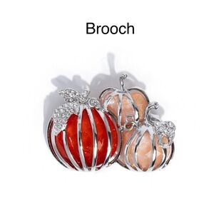 Elegant Silver and Orange Pumpkin Brooch